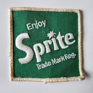Vintage‎ Enjoy Sprite Patch Green White Square Logo Trade Mark Registered Used